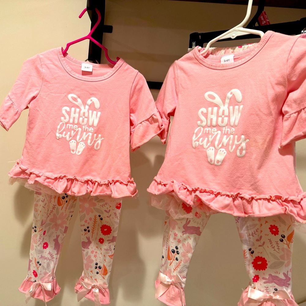 Easter pants and frilly t-shirt outfit 3-4 T (set of 2/twin girl)